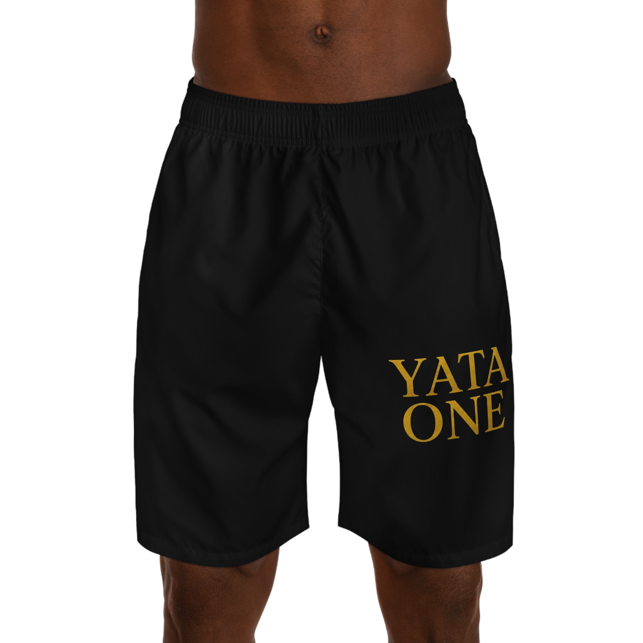 Jogger Shorts — "YATA ONE" Black Athletic Lounge Shorts