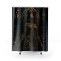 Yata One 'Rooted' Botanical Goddess Shower Curtain — Black & Gold Afrocentric Bathroom Art