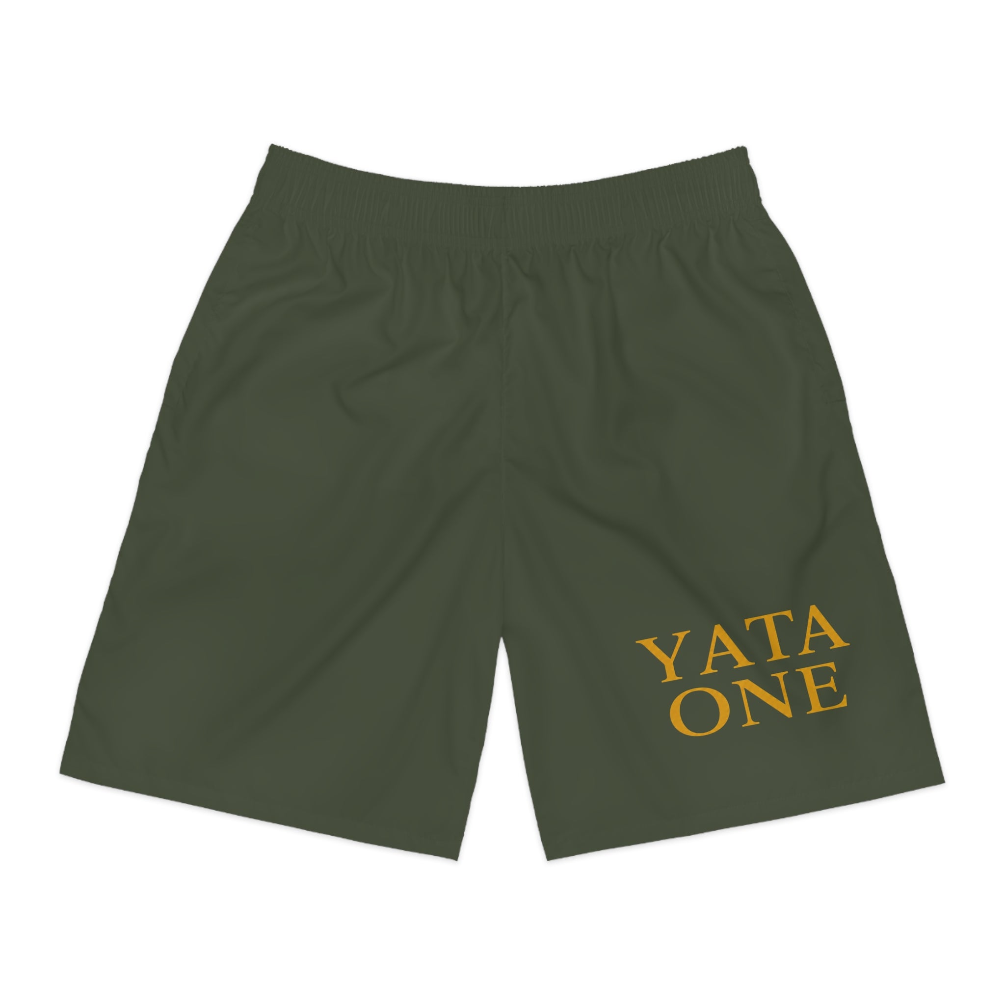 Yata One Olive Men's Jogger Shorts — Casual Athletic Lounge Shorts with Logo
