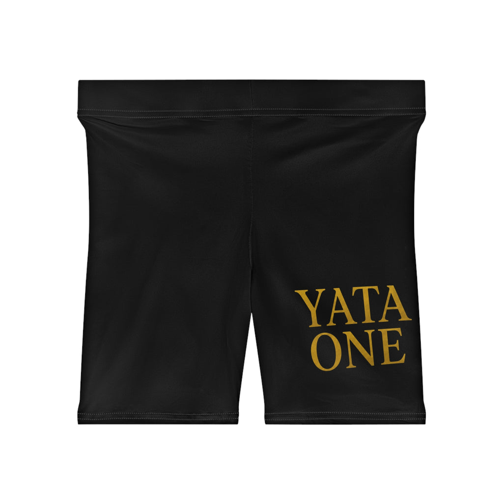 Yata One Women's Biker Shorts — Black Athletic Cycling Shorts with Gold Logo