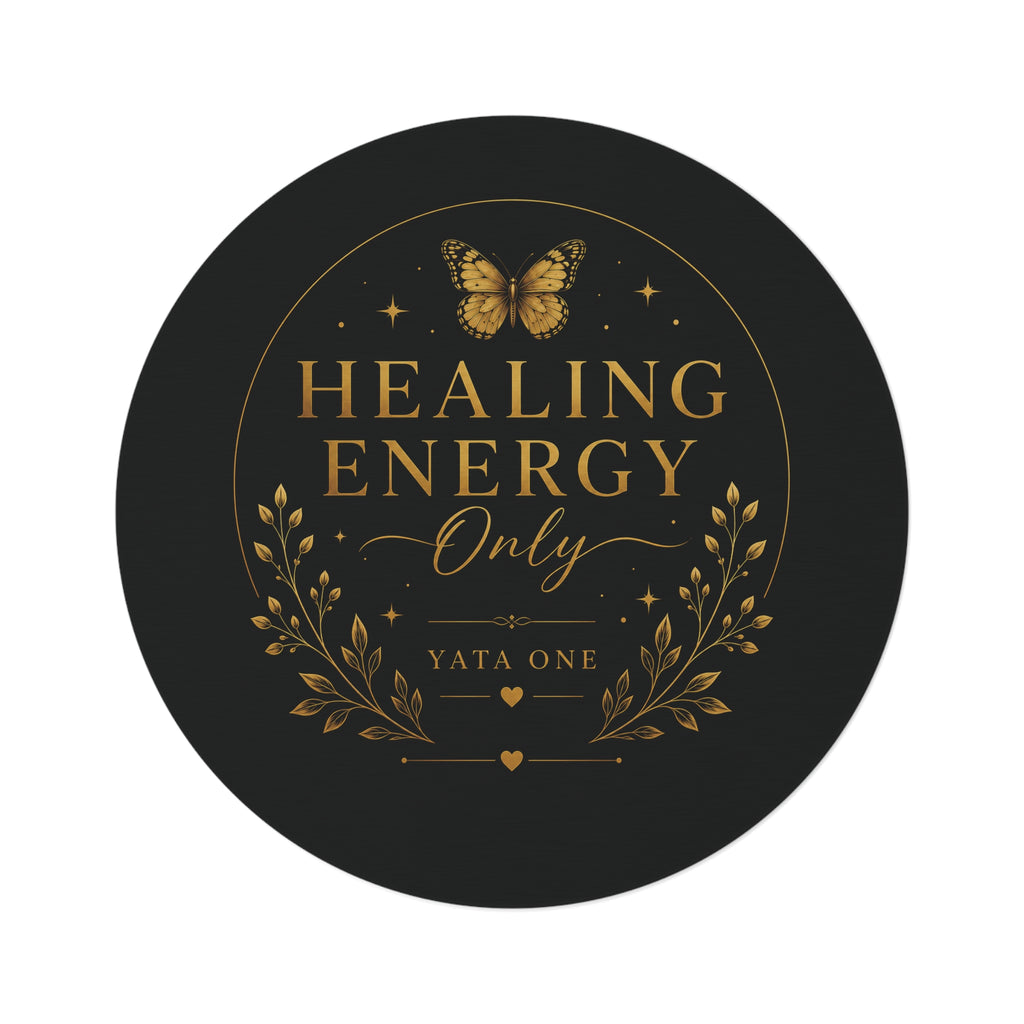 Healing Energy Only Round Rug — Gold Butterfly Boho Meditation Mat