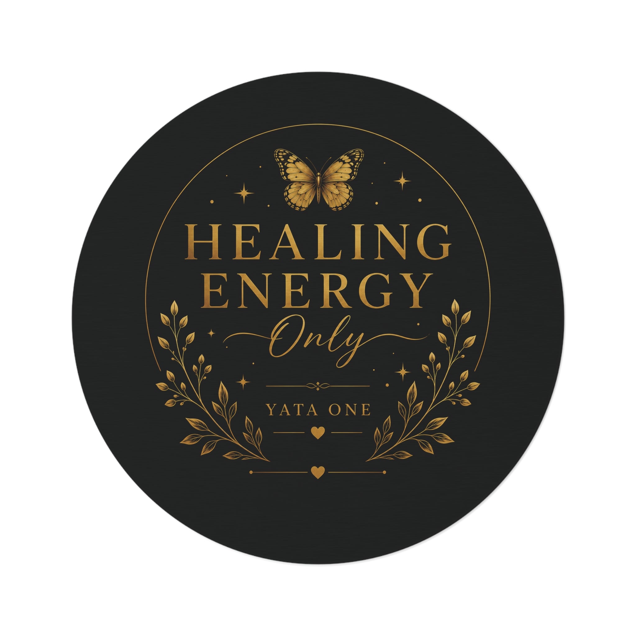 Healing Energy Only Round Rug — Gold Butterfly Boho Meditation Mat