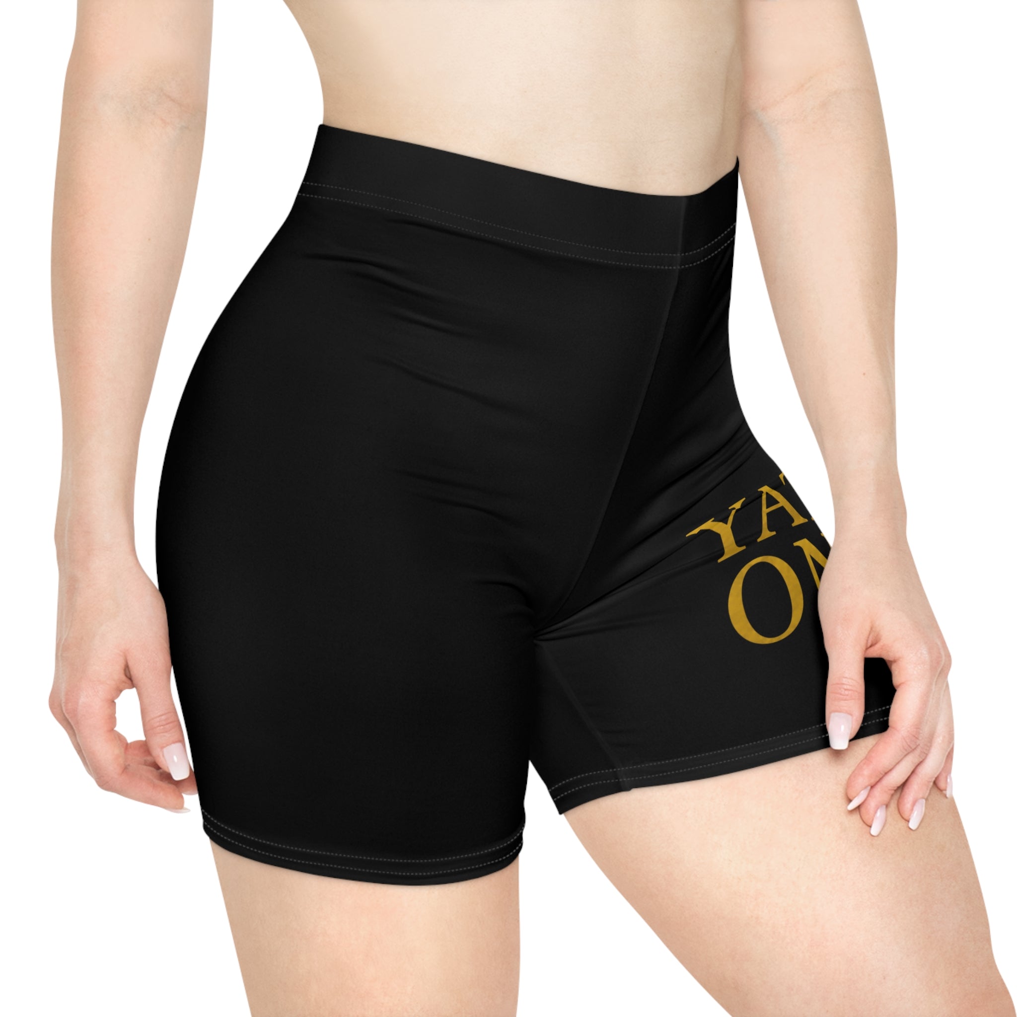 Yata One Women's Biker Shorts — Black Athletic Cycling Shorts with Gold Logo