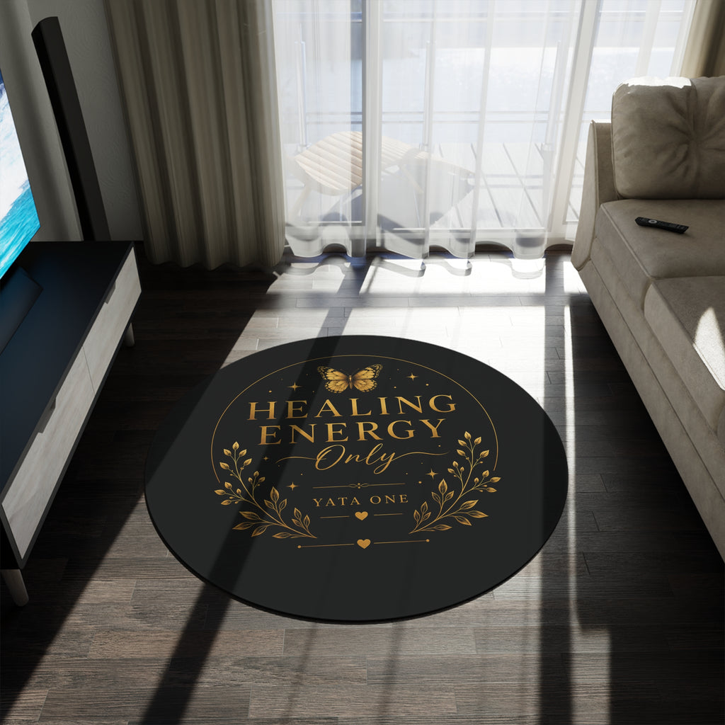 Healing Energy Only Round Rug — Gold Butterfly Boho Meditation Mat