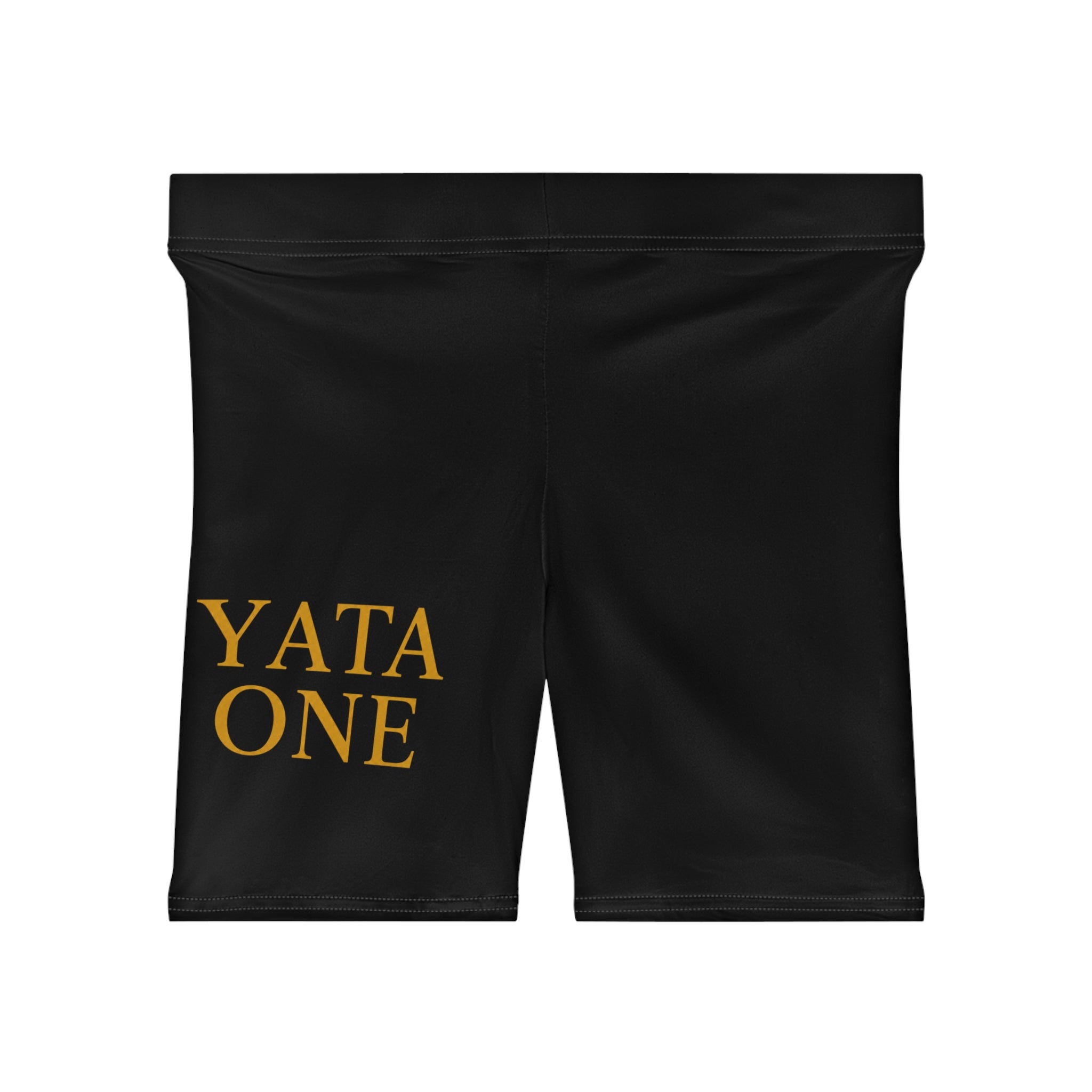 Yata One Black Women's Biker Shorts — Gold Lettering Activewear