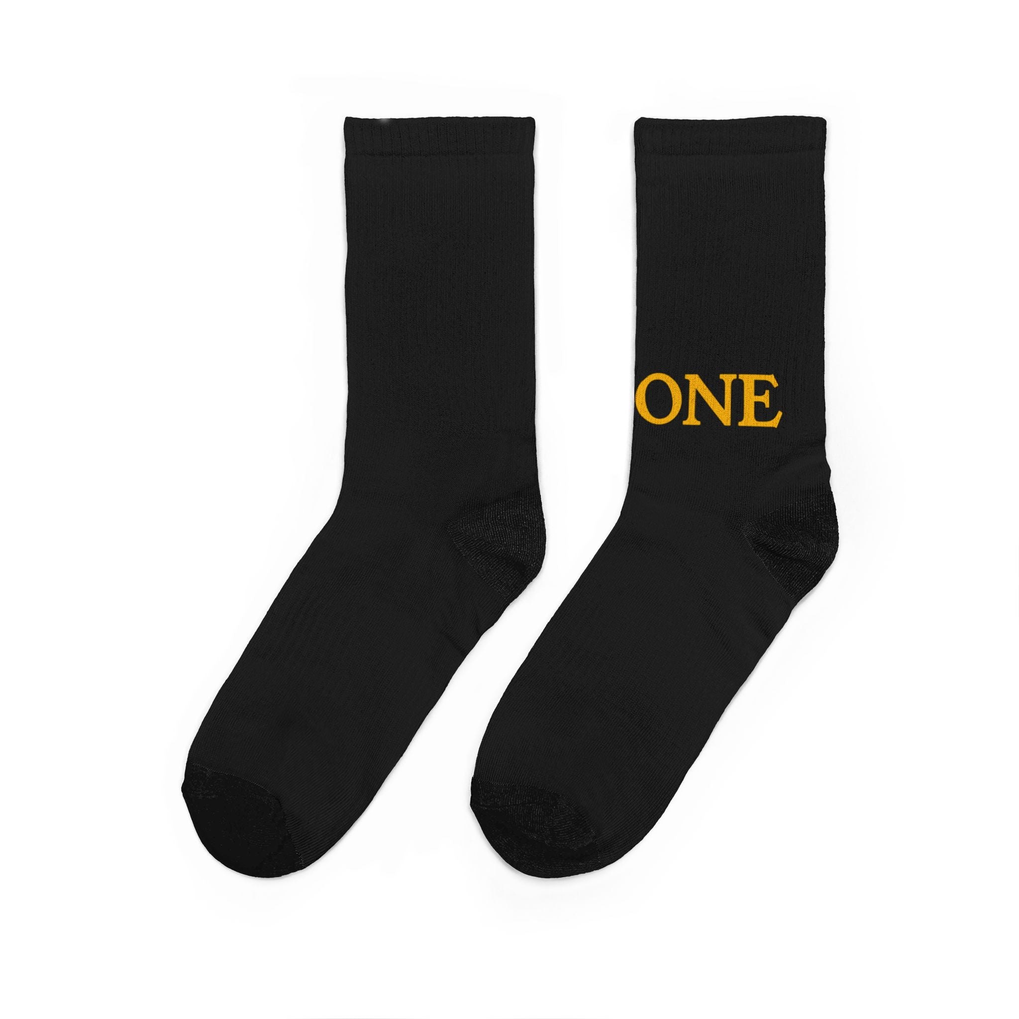 Black Crew Socks with Gold "ONE YATA" Text — Padded Comfort Socks
