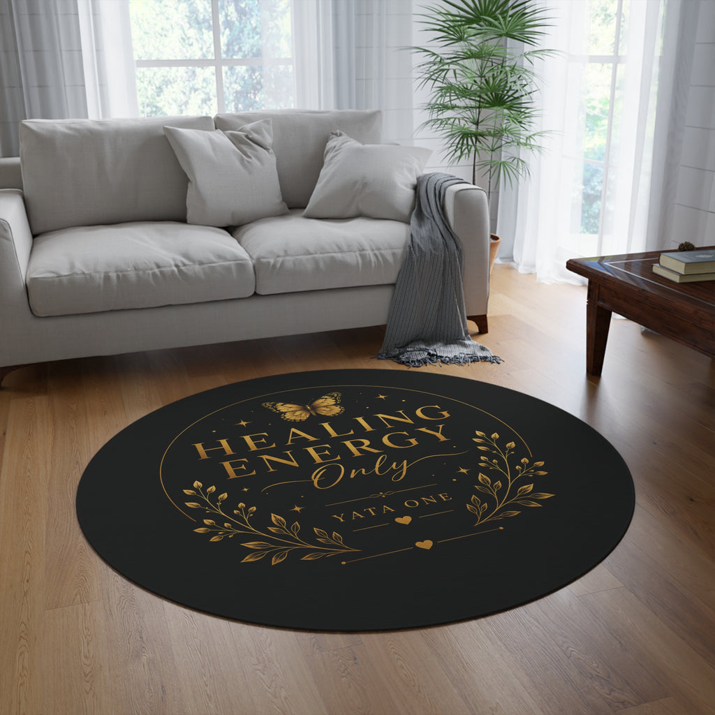 Healing Energy Only Round Rug — Gold Butterfly Boho Meditation Mat
