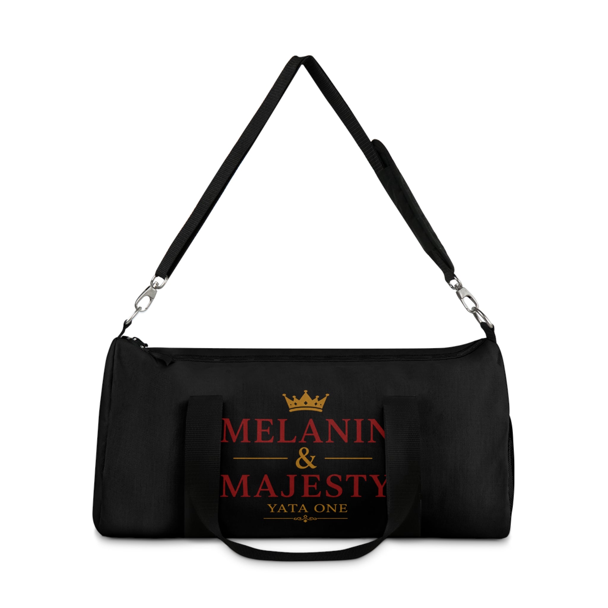 Melanin & Majesty Duffel Bag — Black Travel Gym Bag with Crown Graphic