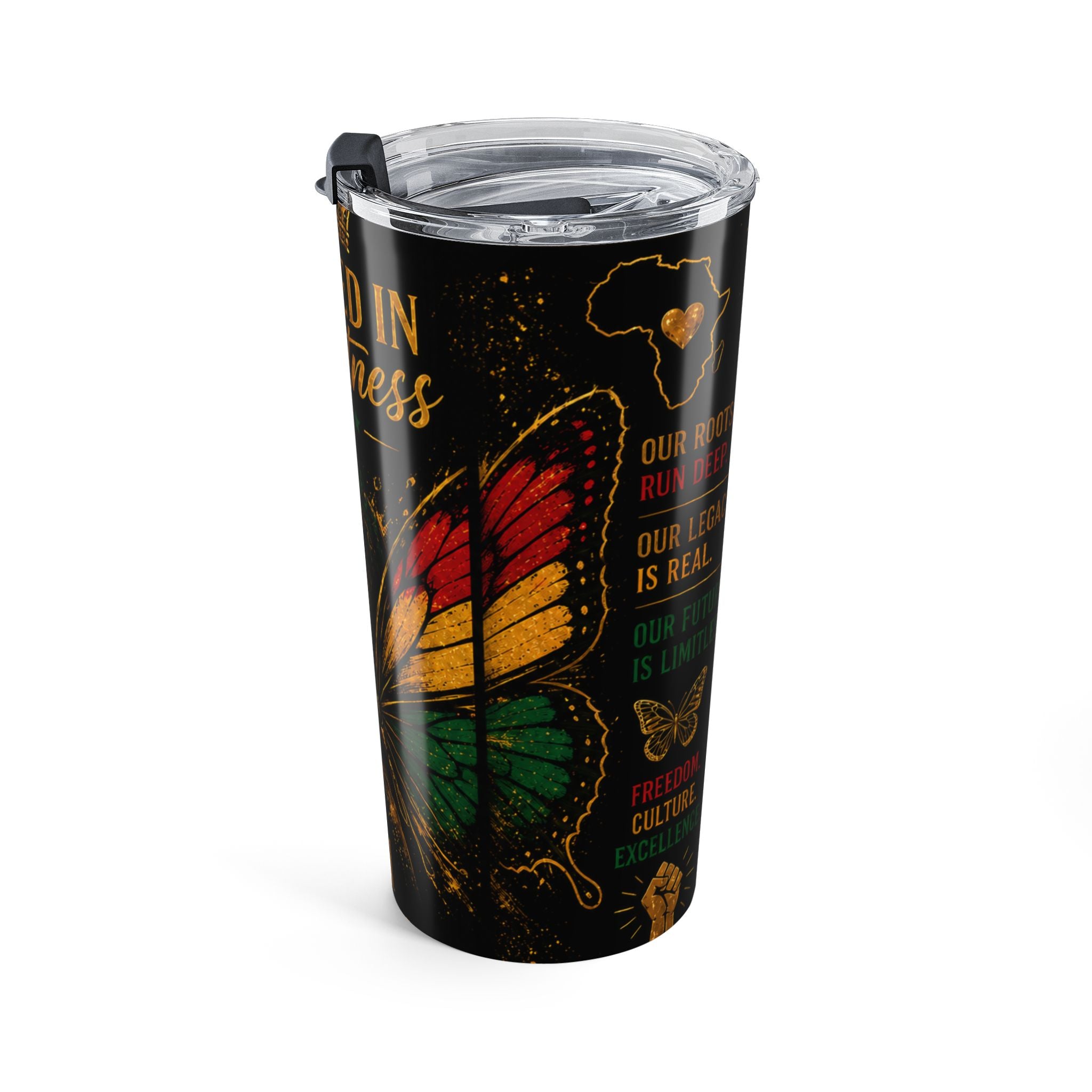 Rooted in Greatness 20oz Tumbler — Black History Juneteenth Inspirational Travel Mug - YATA ONE