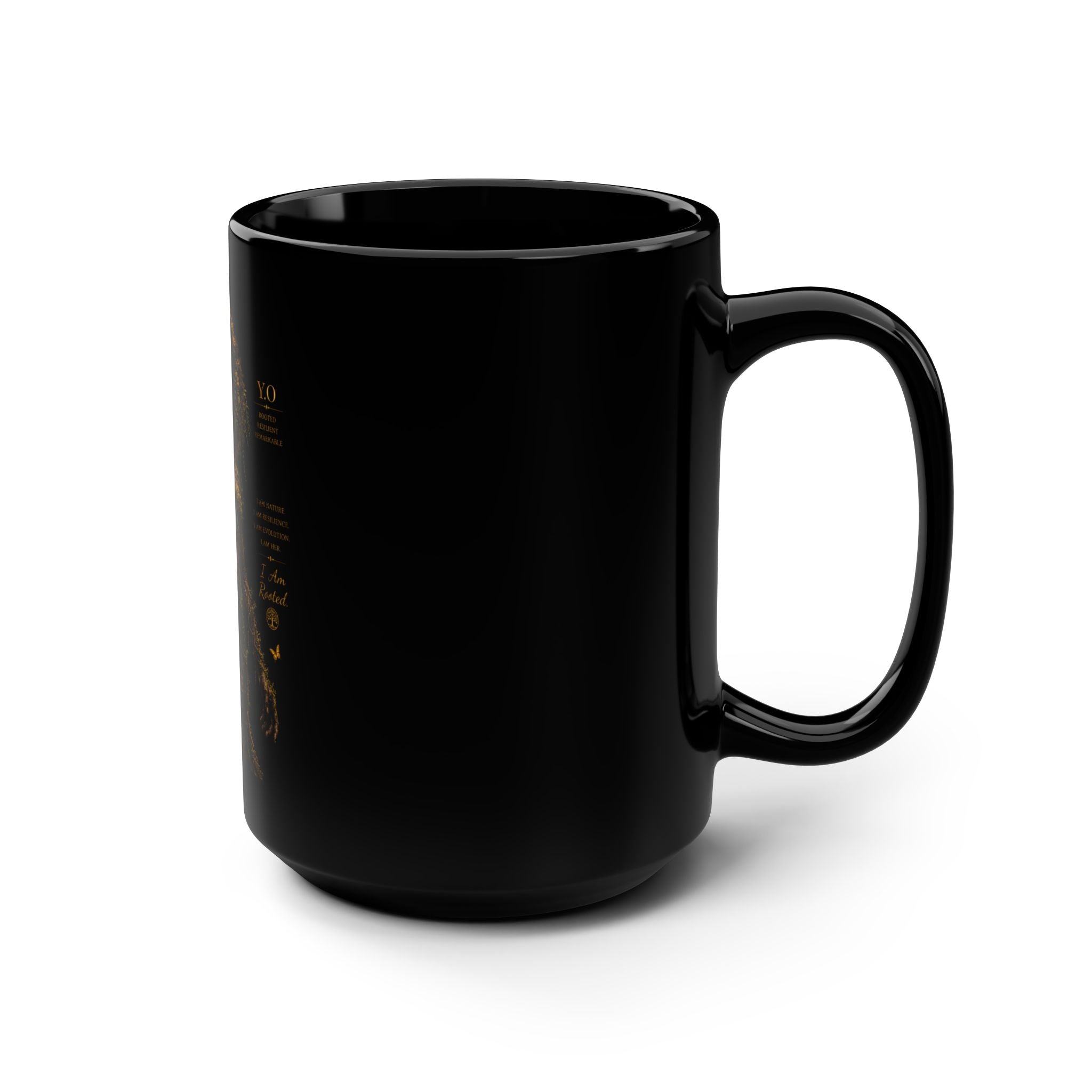 Yata One Black 15oz Mug — "ROOTED" Coffee Cup