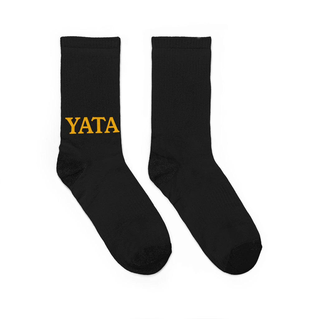 Black Crew Socks with Gold "ONE YATA" Text — Padded Comfort Socks