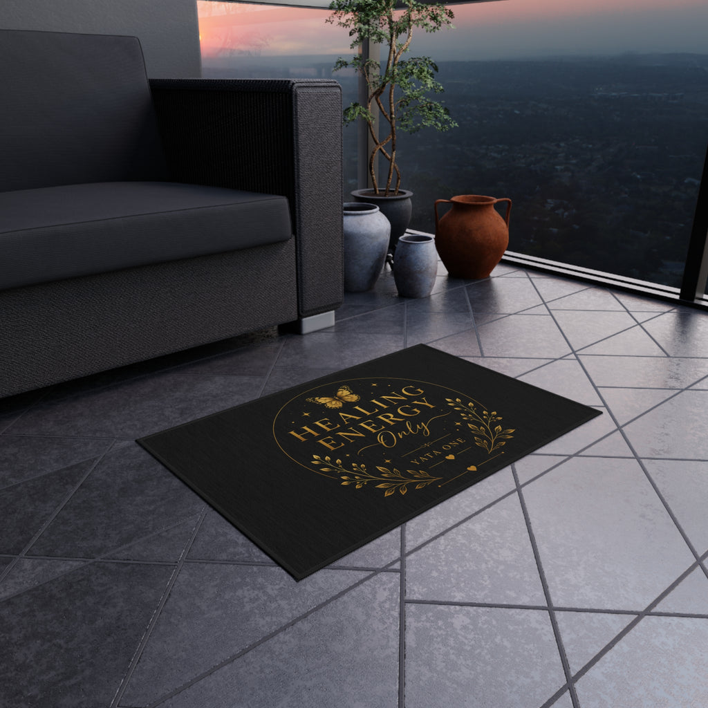 Healing Energy Only Outdoor Rug – Black & Gold Spiritual Doormat