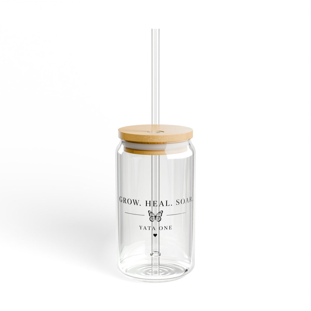 16oz Bamboo Lid Sipper Glass – 'Grow. Heal. Soar.' Inspirational Drink Tumbler