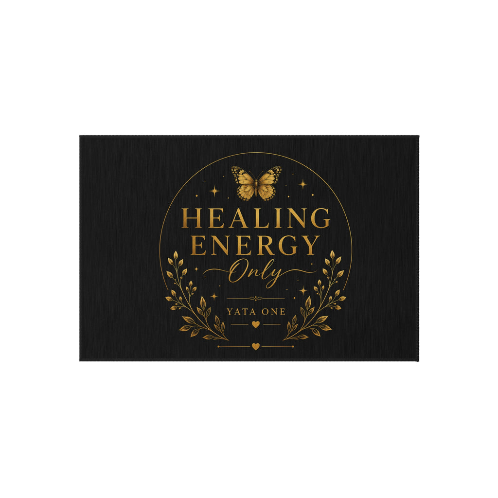 Healing Energy Only Outdoor Rug – Black & Gold Spiritual Doormat