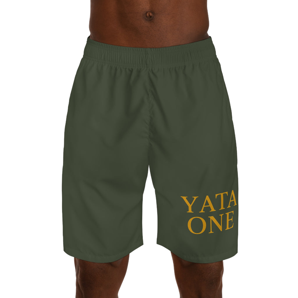 Yata One Olive Men's Jogger Shorts — Casual Athletic Lounge Shorts with Logo