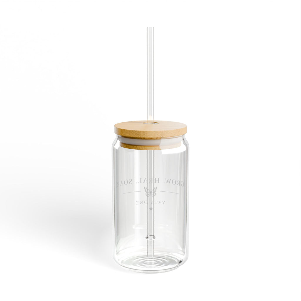 16oz Bamboo Lid Sipper Glass – 'Grow. Heal. Soar.' Inspirational Drink Tumbler