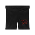 Yata One Biker Shorts – Women's Black Athletic Shorts with Red Text