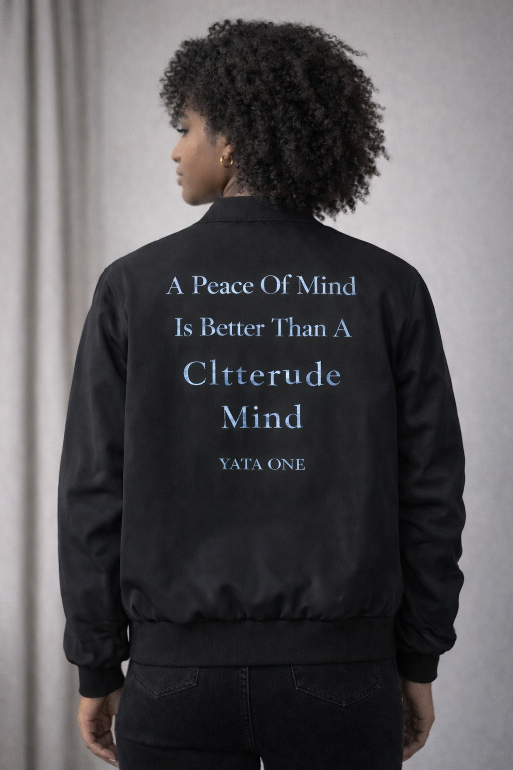 YATA ONE "A Peace of Mind" Black and Light Blue Unisex Bomber Jacket