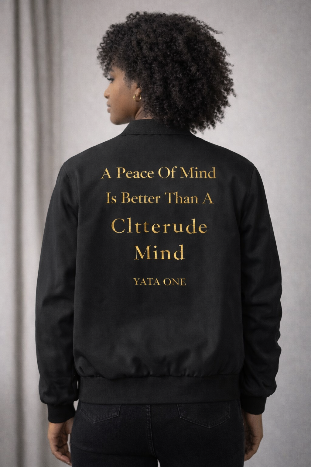 YATA ONE 'A Peace of Mind" Black & Gold Unisex Bomber Jacket