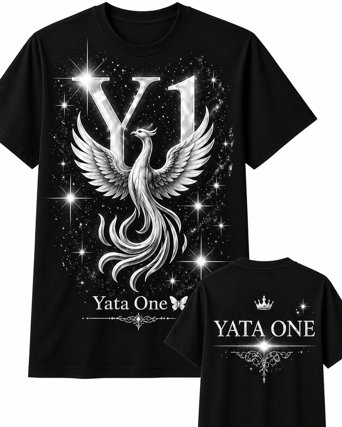 YATA ONE “Rebirth” Phoenix Graphic Tee – Black (Unisex)