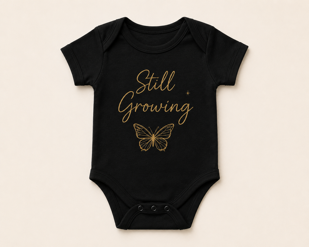 Still Growing Black and Gold Baby Onesie | YATA ONE
