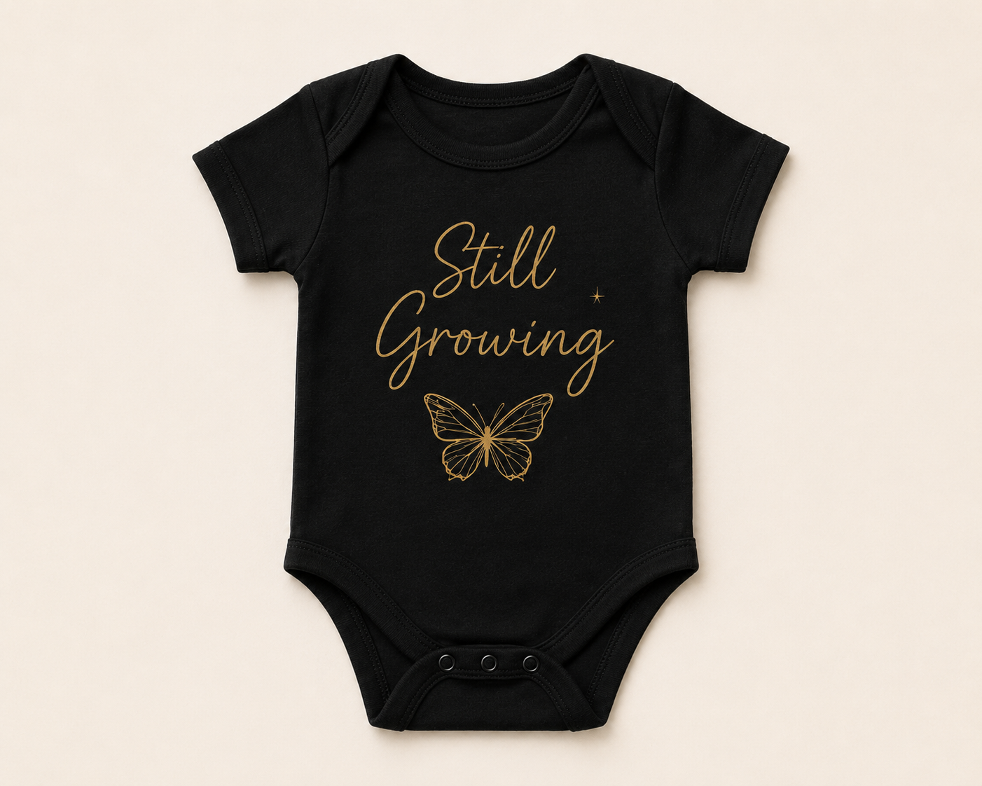 Still Growing Black and Gold Baby Onesie | YATA ONE