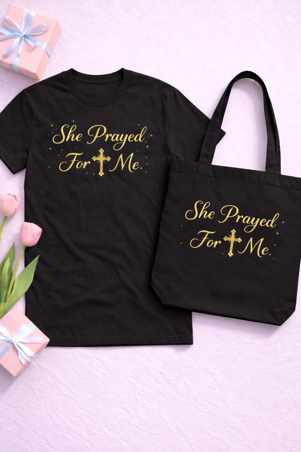 She Prayed For Me Bundle (Tee and Tote)