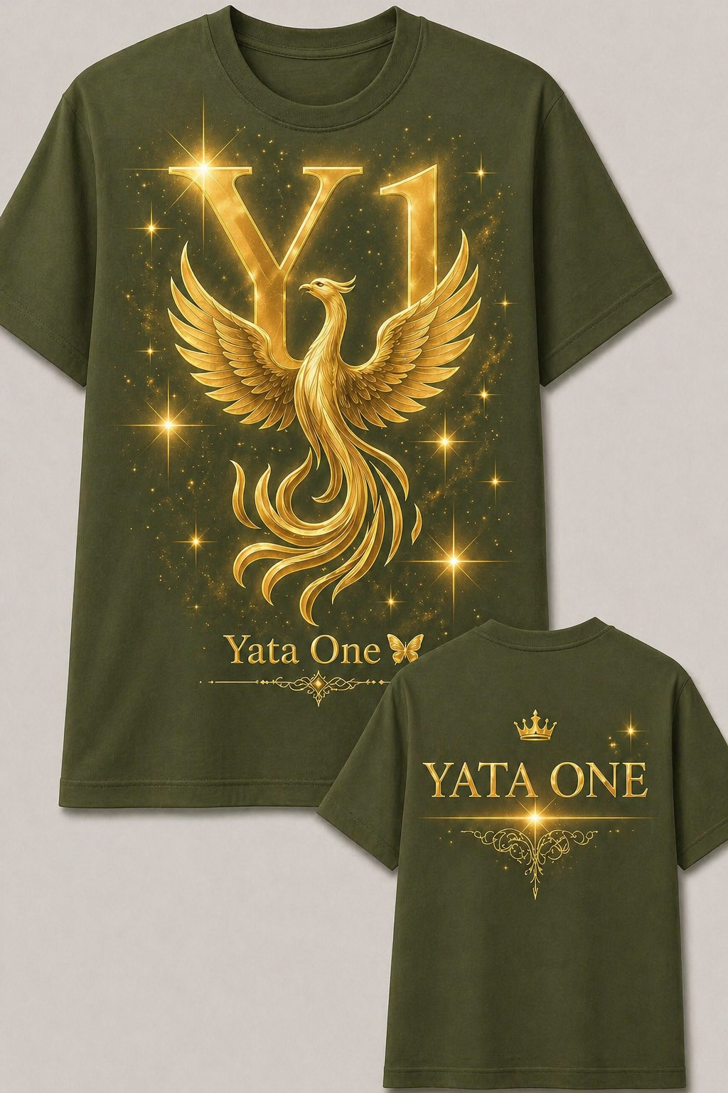 YATA ONE "Rebirth" Phoenix Tee - Olive Green and Gold