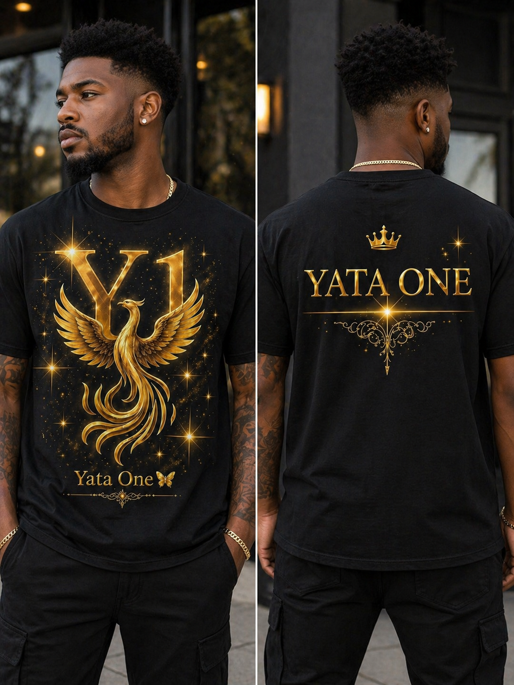 YATA ONE "Rebirth" Phoenix Tee - Black and Gold (Collection Piece)