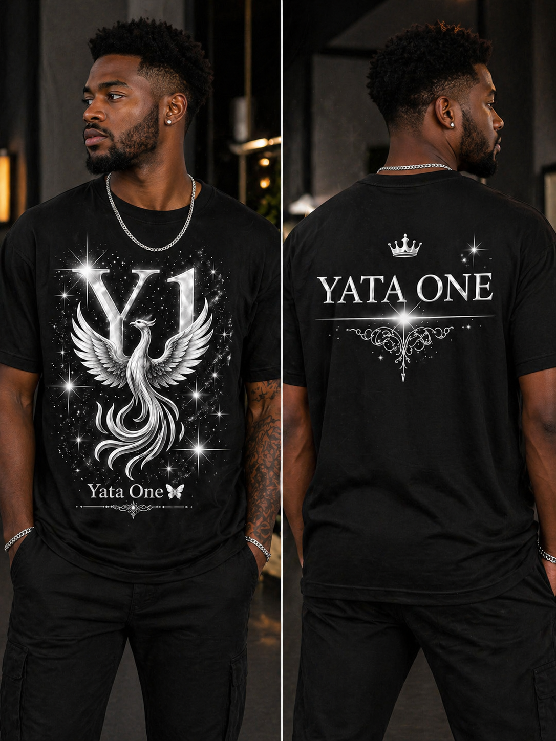 YATA ONE “Rebirth” Phoenix Graphic Tee – Black (Unisex)