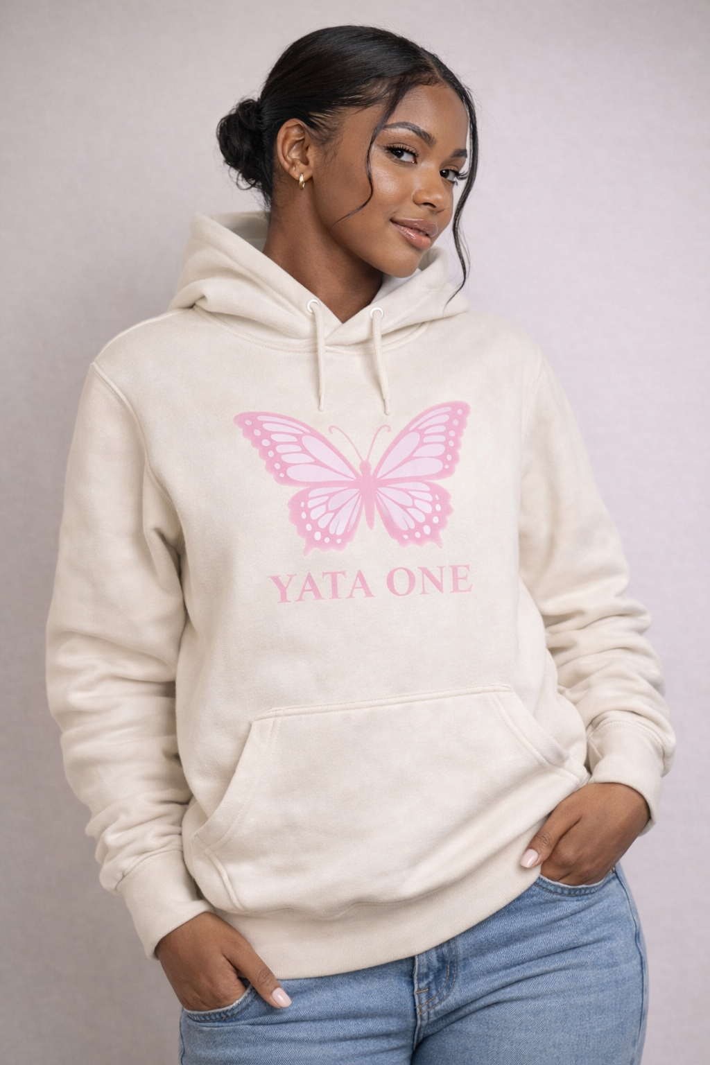 YATA ONE Founder's Cream Blush Butterfly Hoodie