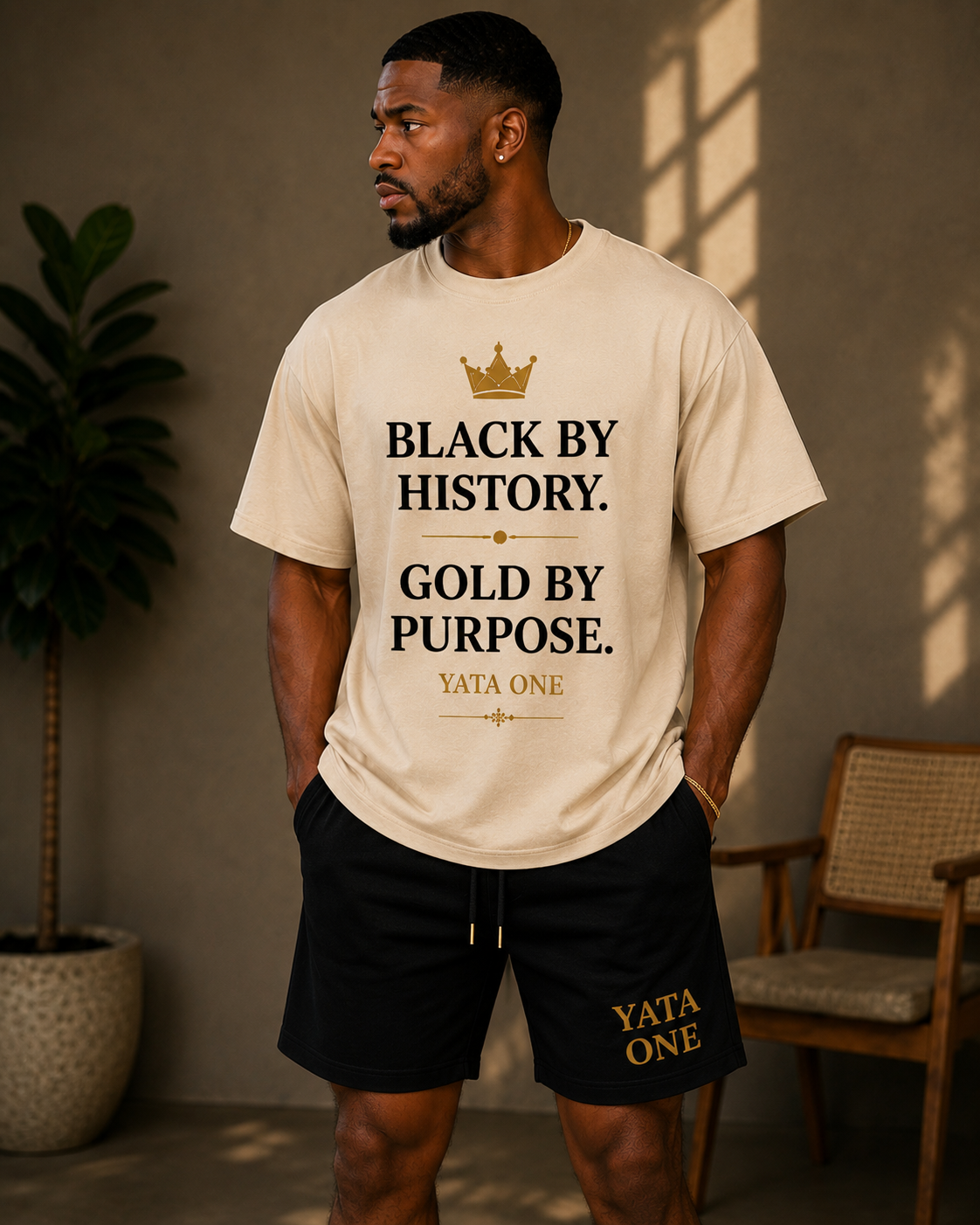 Jogger Shorts — "YATA ONE" Black Athletic Lounge Shorts