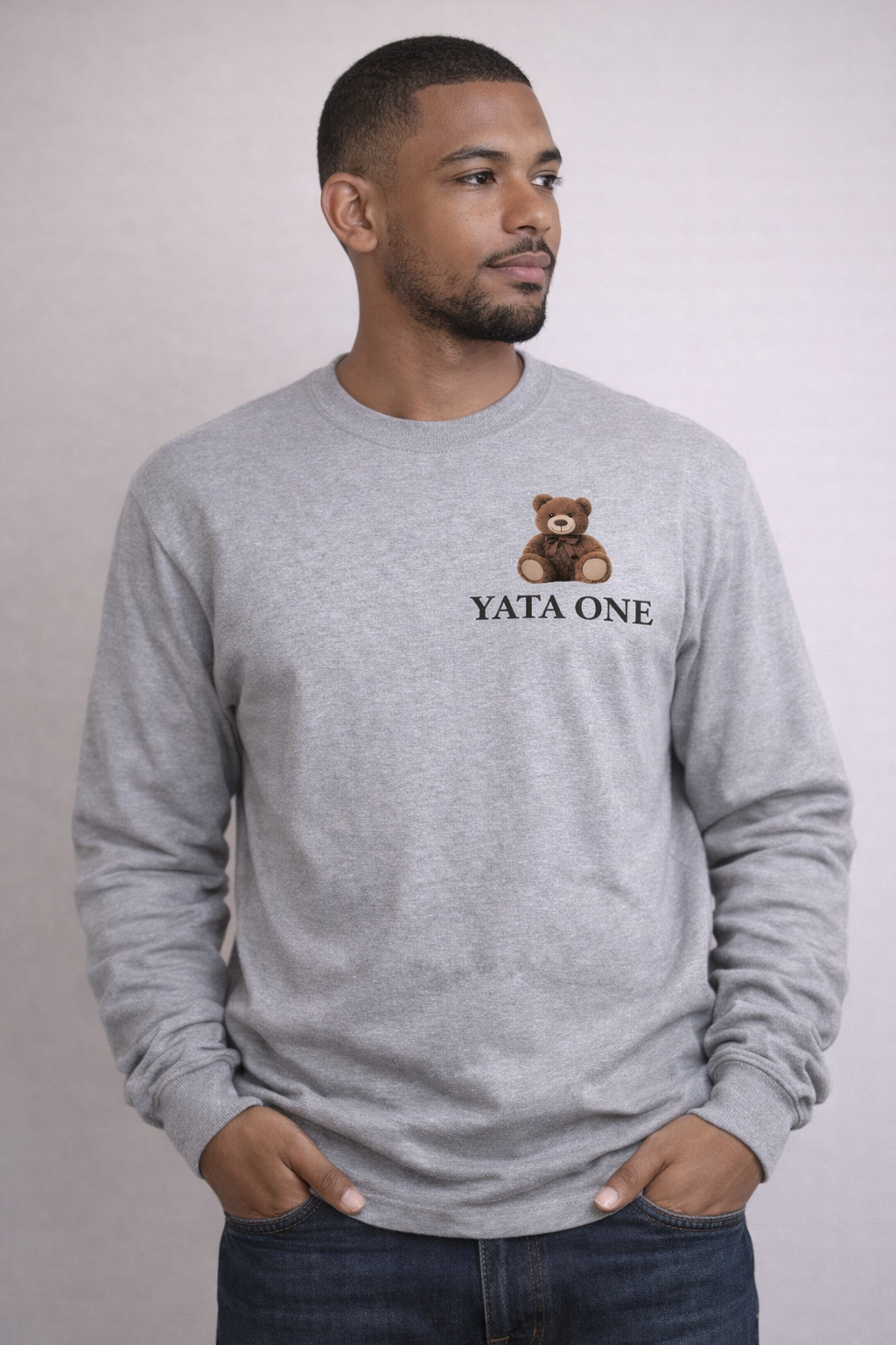 YATA ONE Teddy Bear Crew Long Sleeve Tee
