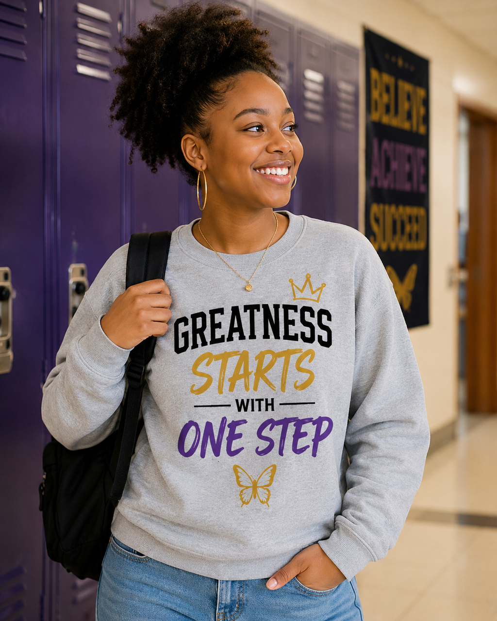 “Greatness Starts With One Step” Motivational Sweatshirt