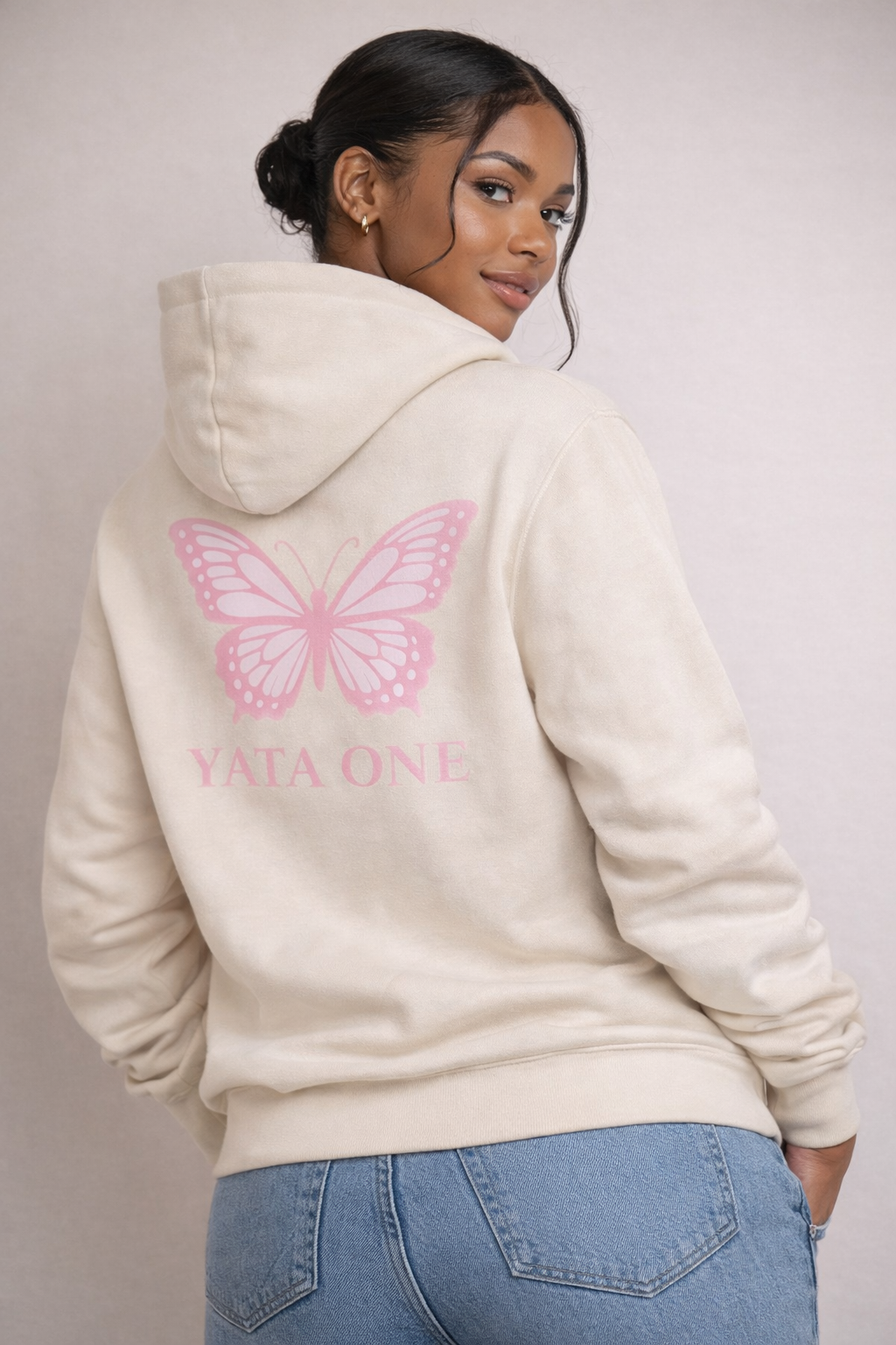 YATA ONE Founder's Cream Blush Butterfly Hoodie